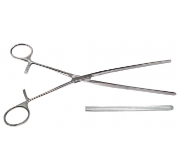 Затискач кишковий Кохера, прямий, еластичний, подовжня насічка, 240 мм, 125 мм бранші Bio Tules Impex BTS-18-119-22